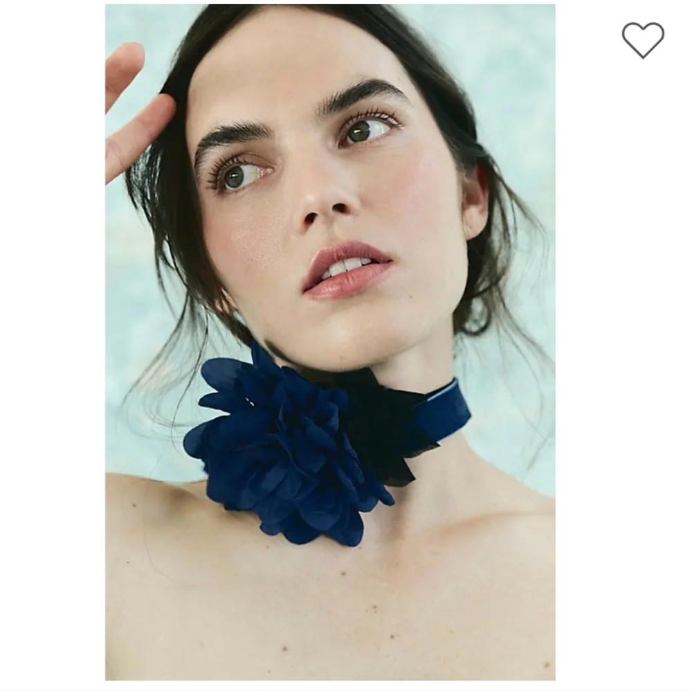 Free People Melody Velvet Choker With Ties - BLUE - NWT